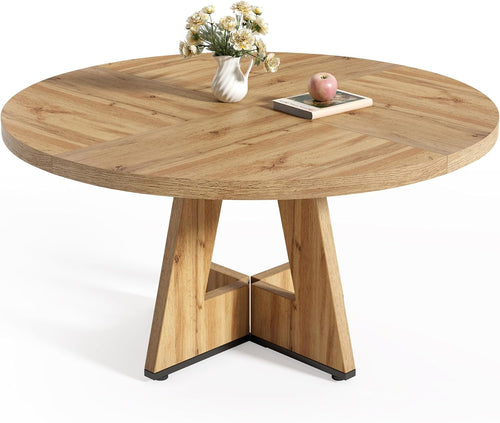 Round Dining Table 47 Inch For 4 To 6 With Wooden Pedestal