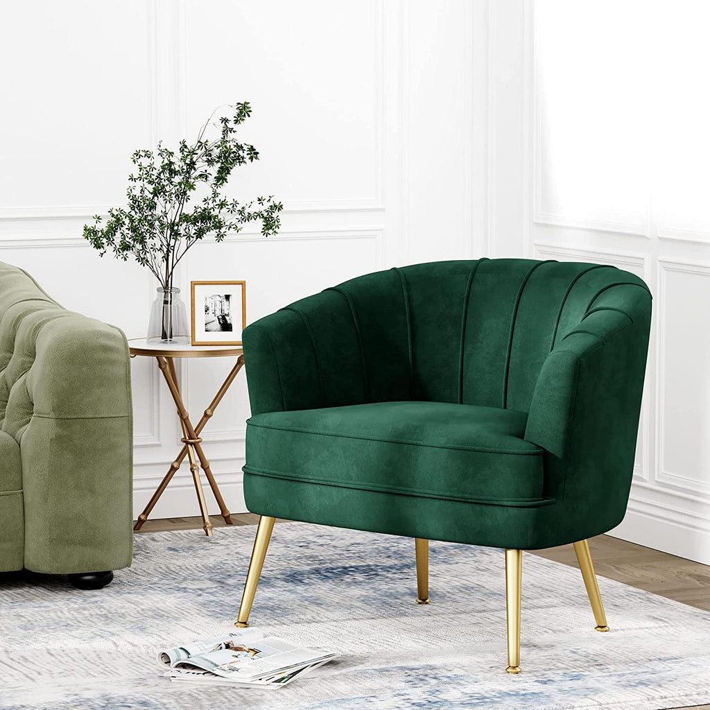 Green Velvet Accent Chair With Gold Legs For Living Room