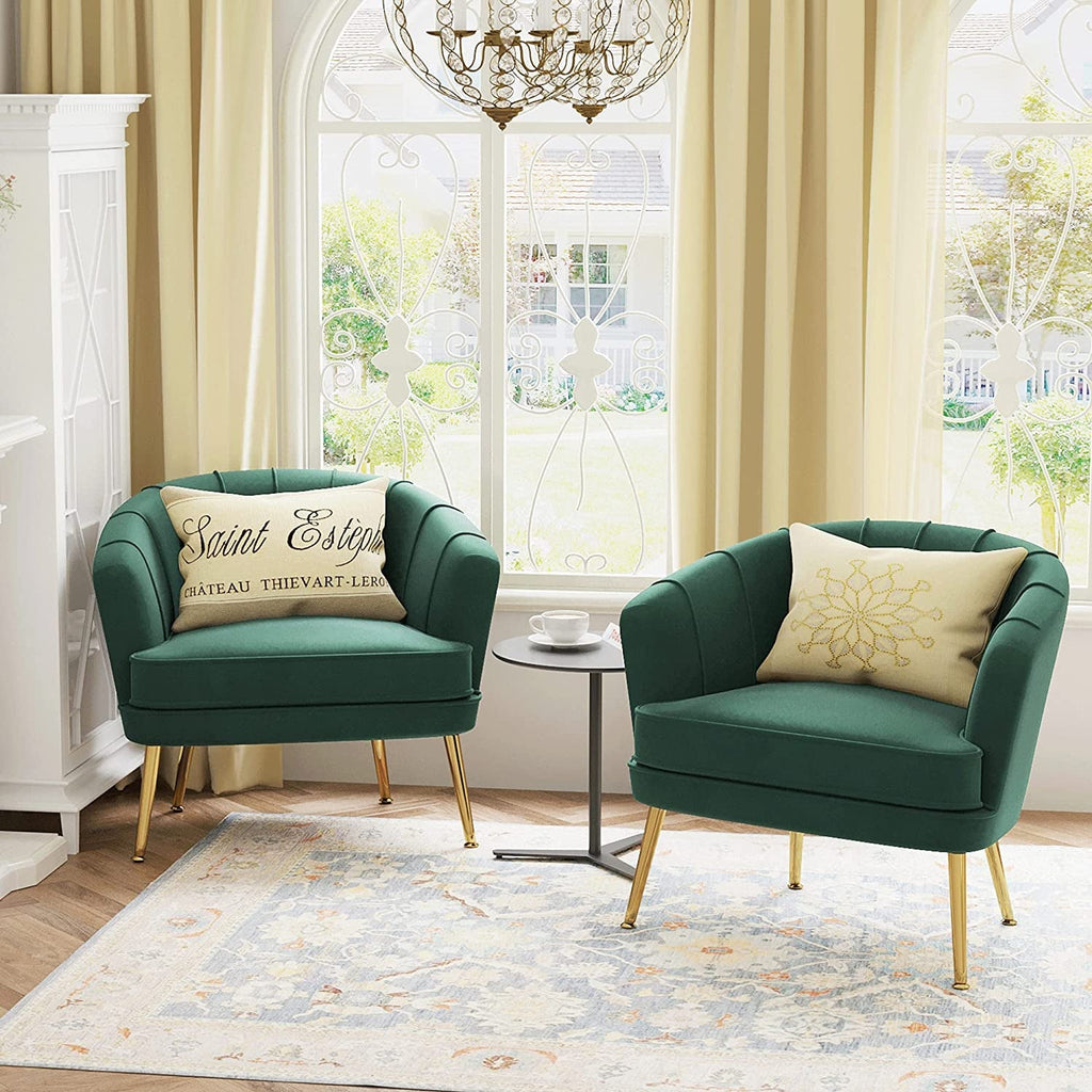 Green Velvet Accent Chair With Gold Legs For Living Room