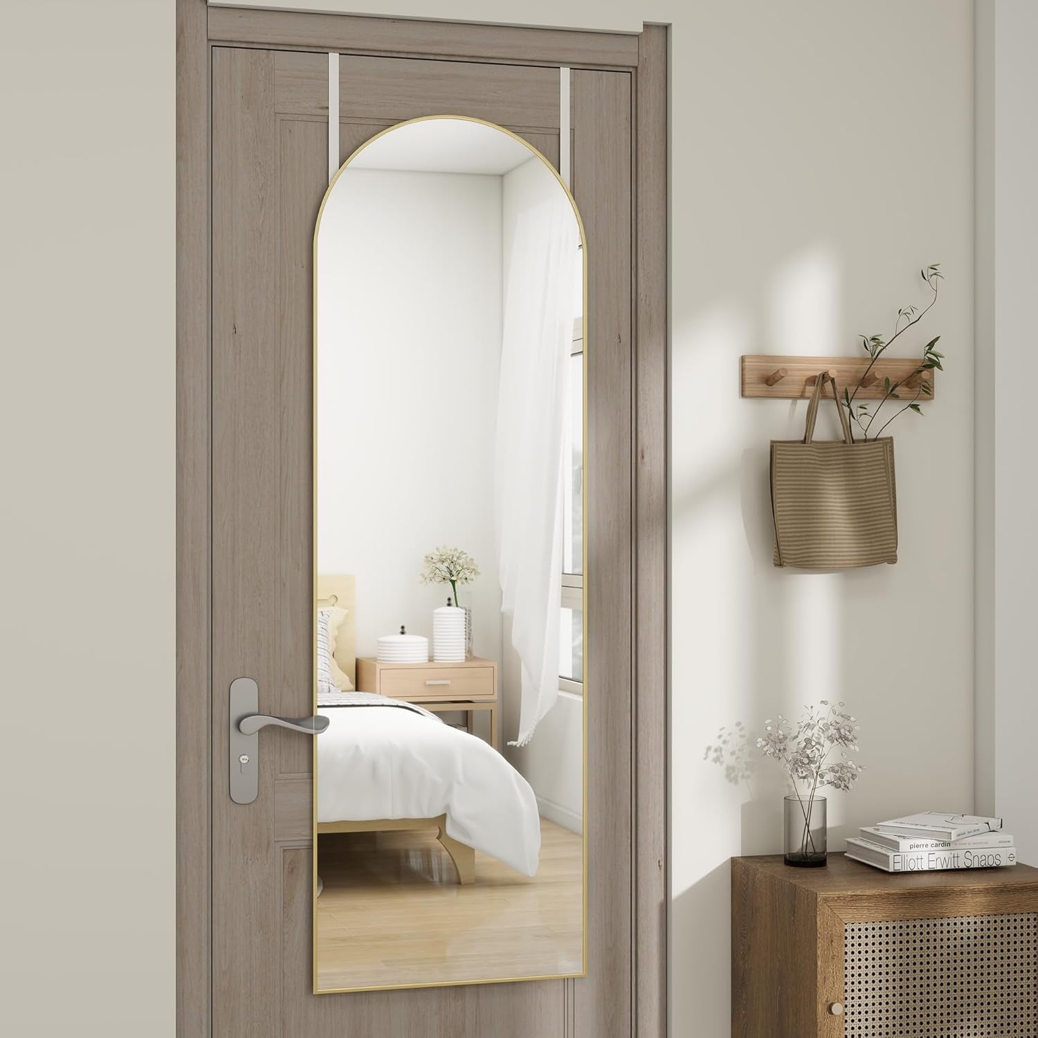 Door Mirror 14 By 48 Inches Gold Hanging Over The Door