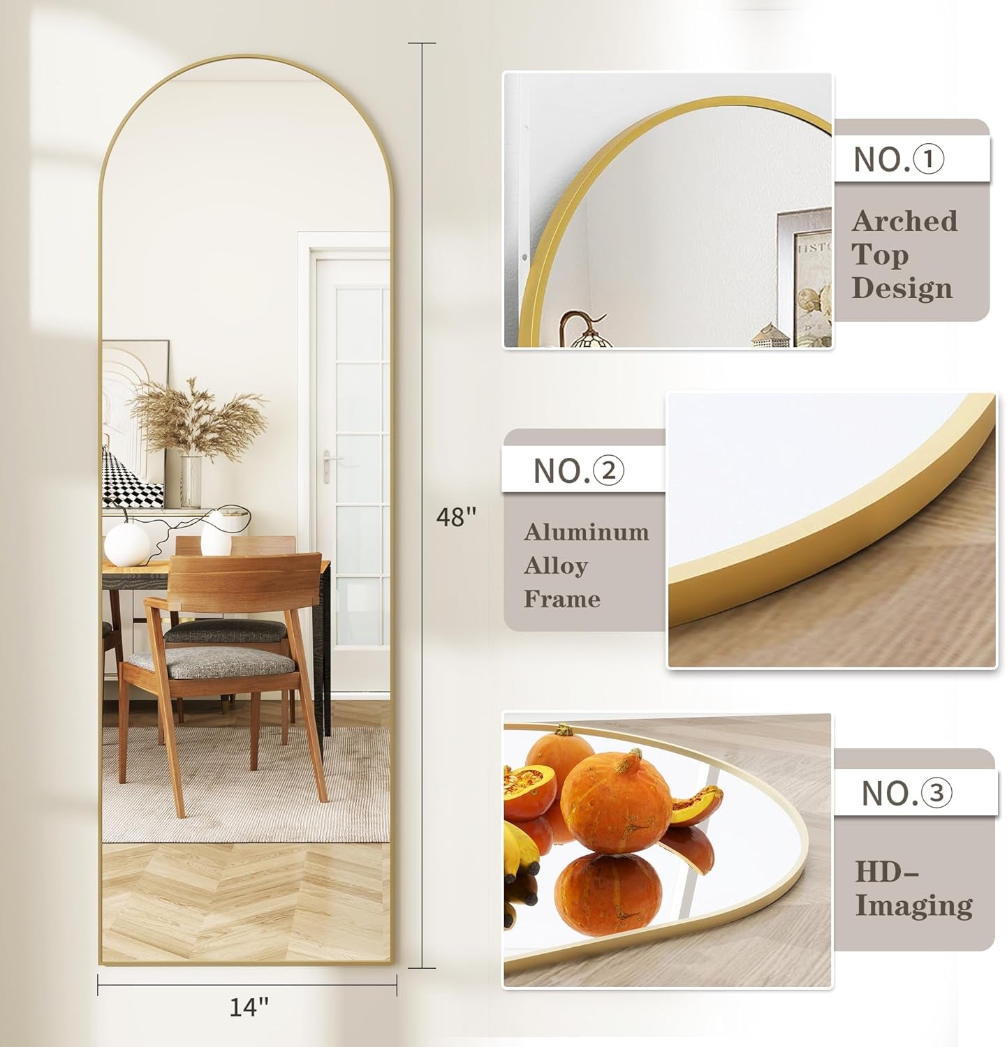 Door Mirror 14 By 48 Inches Gold Hanging Over The Door