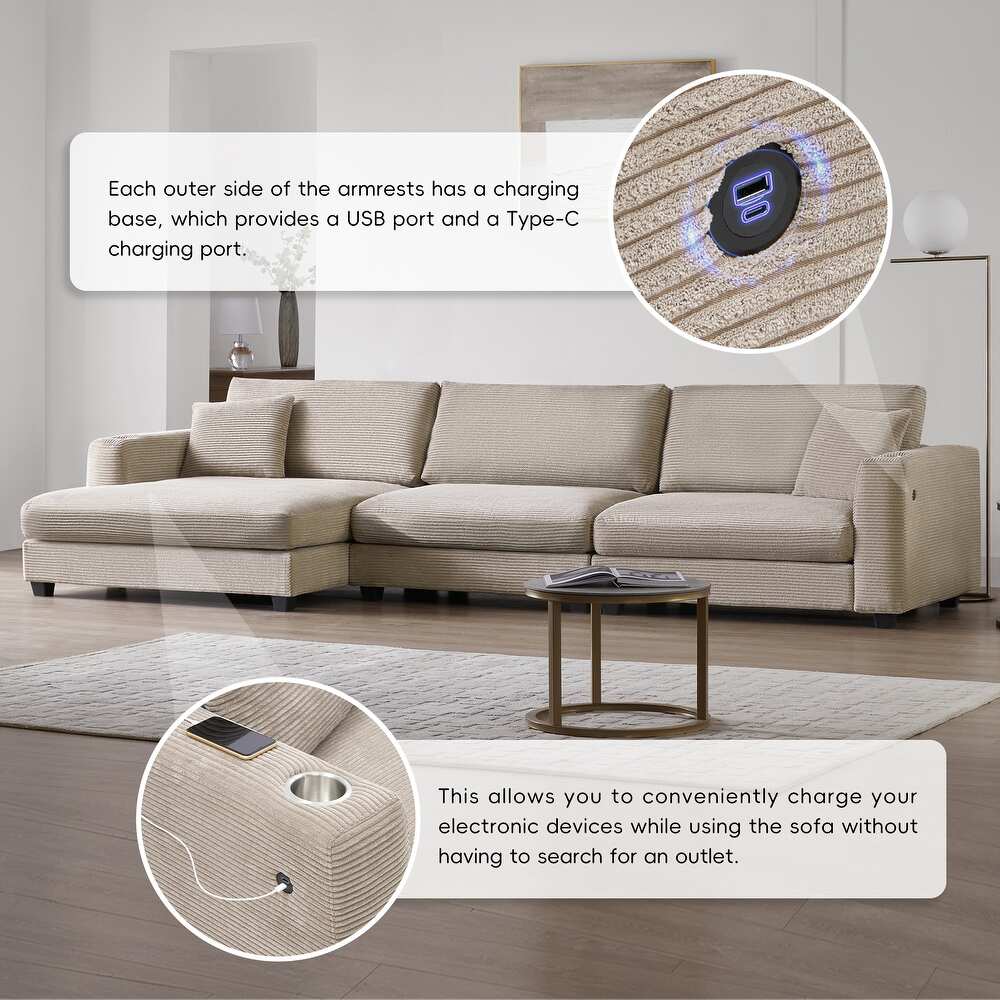 134*54" Oversized Corduroy Sectional Sofa,L Shaped Cloud Couch with