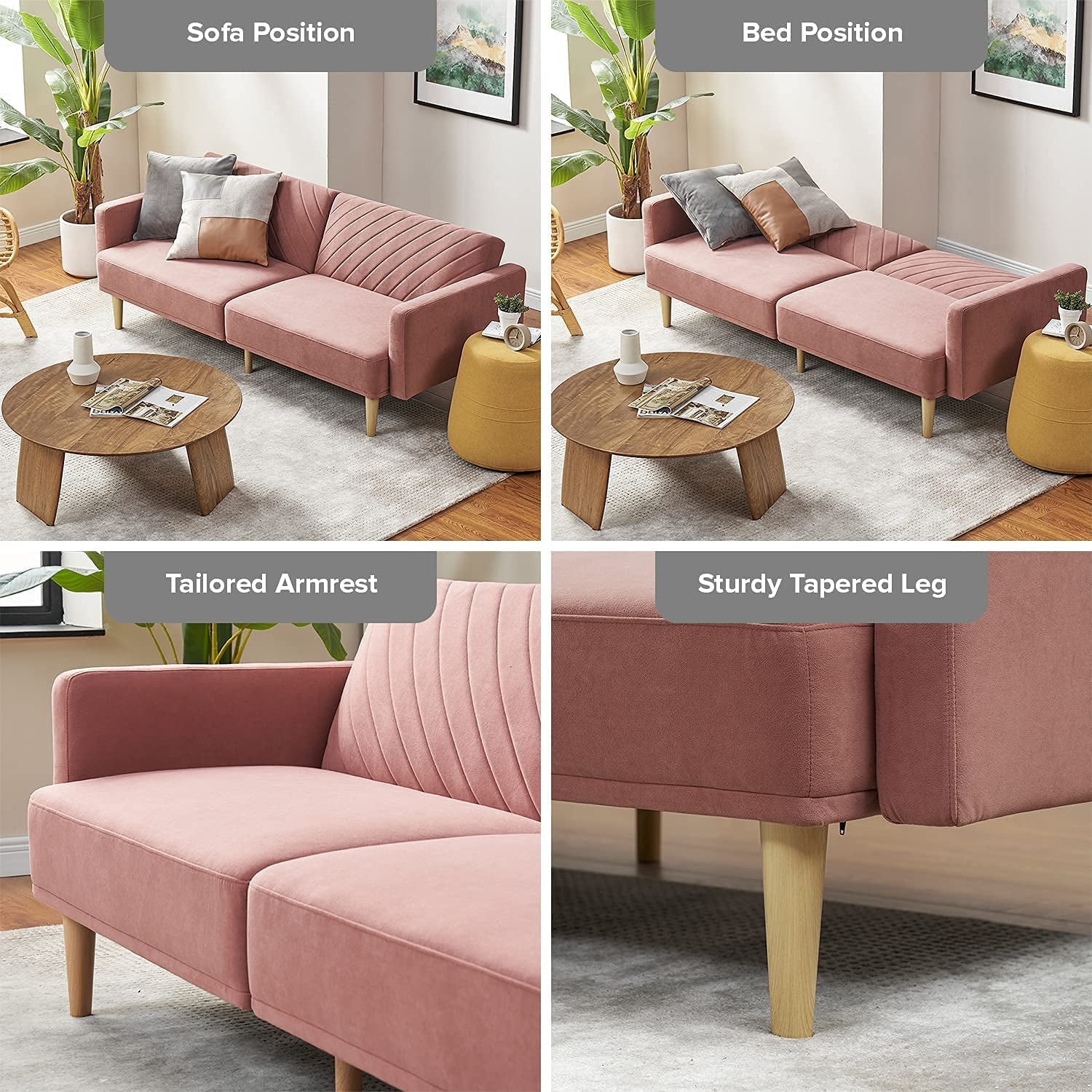 Chloe Futon Sofa Bed With Adjustable Back And Tapered Legs