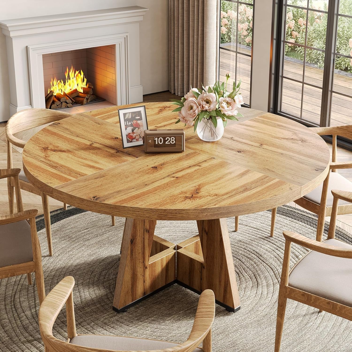 Round Dining Table 47 Inch For 4 To 6 With Wooden Pedestal