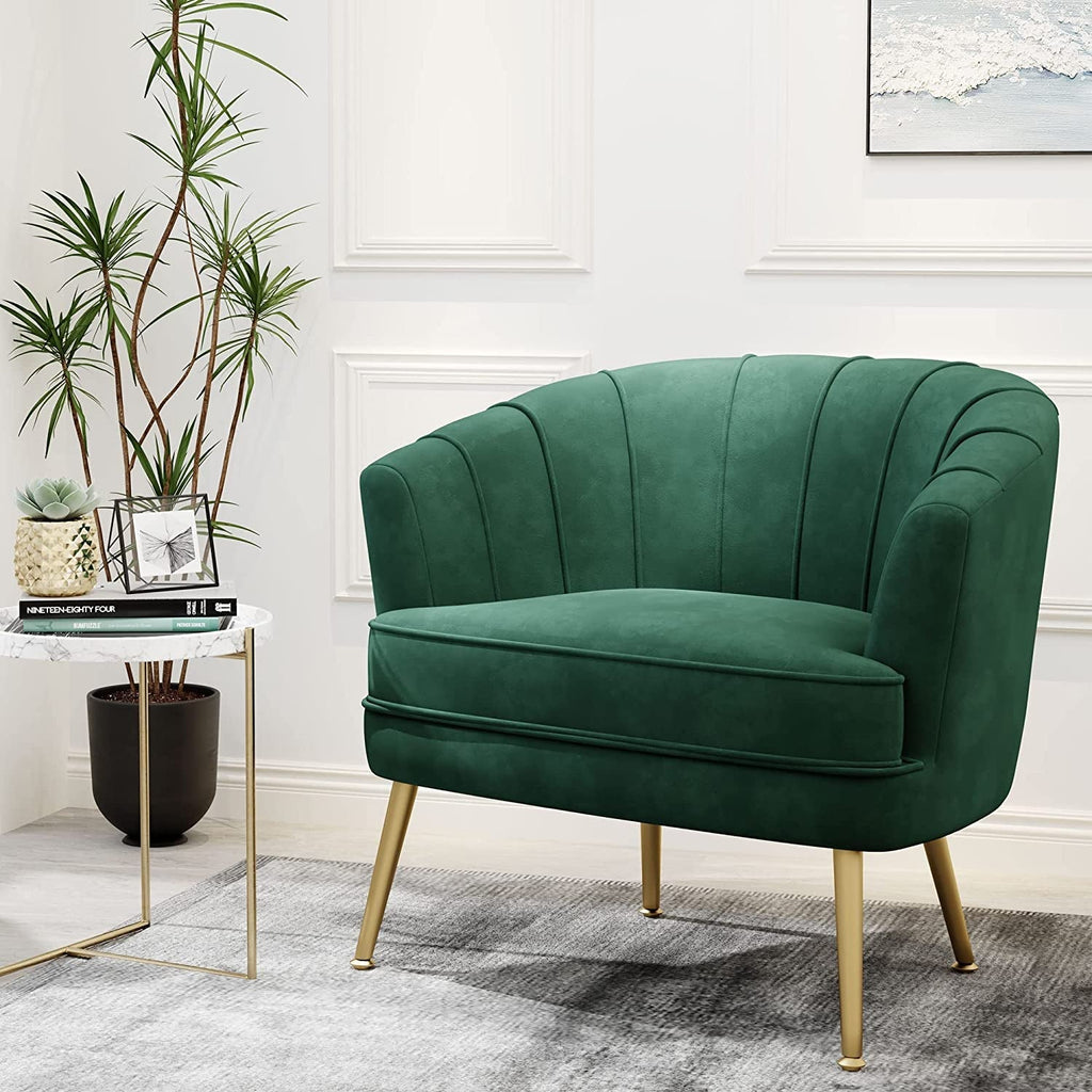 Green Velvet Accent Chair With Gold Legs For Living Room