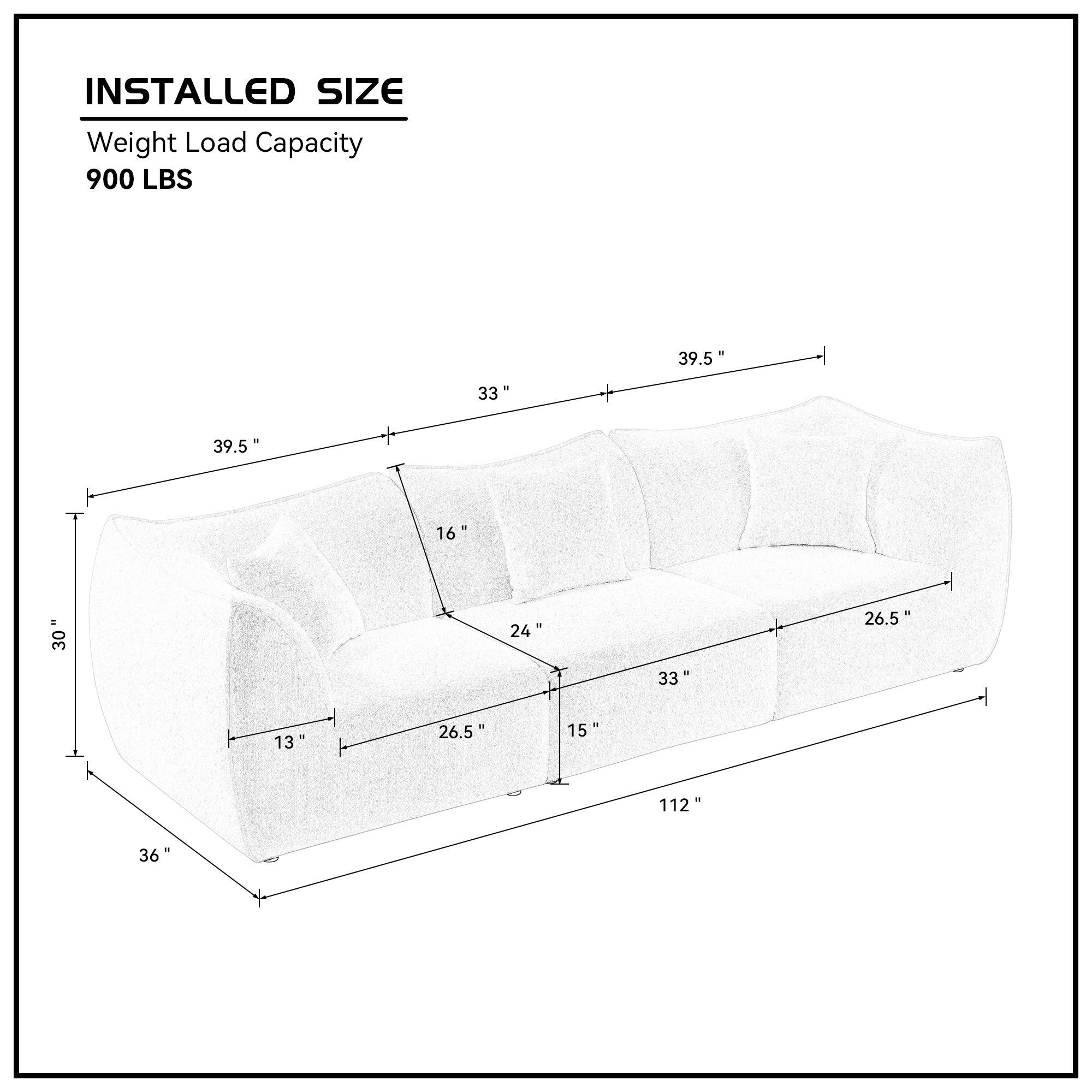 Mid-Century Modern 3 Seater Sofa Couch for Living Room, Bedroom,