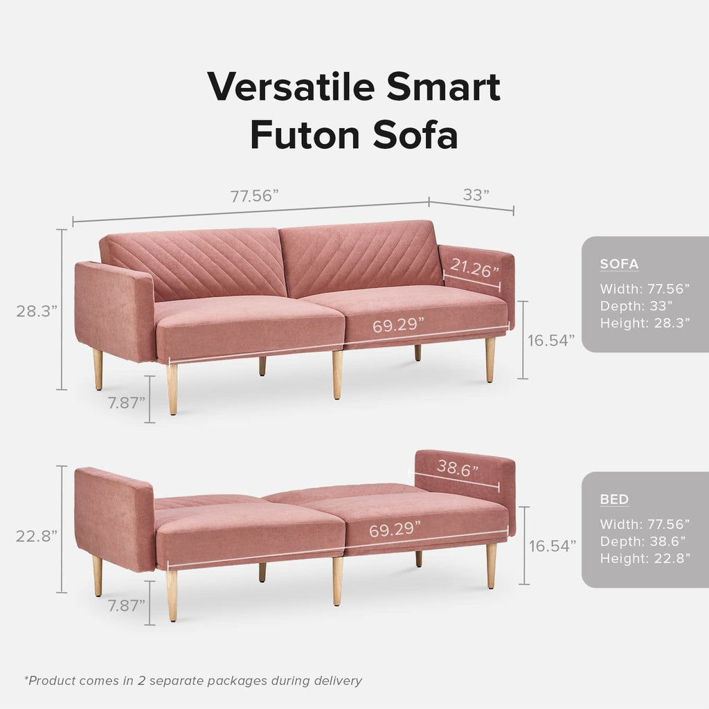 Chloe Futon Sofa Bed With Adjustable Back And Tapered Legs