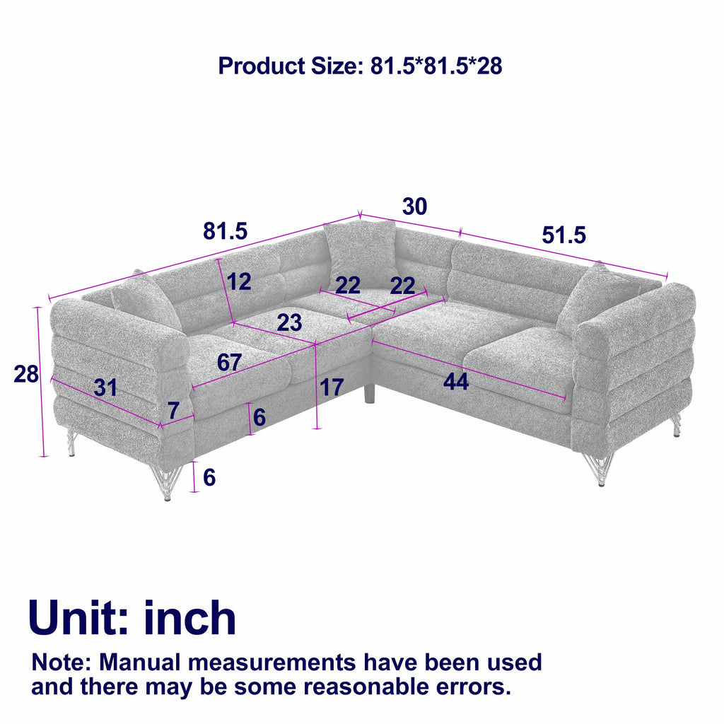 81.5-Inch Oversized Corner Sofa Covers, L-Shaped Sectional Couch,