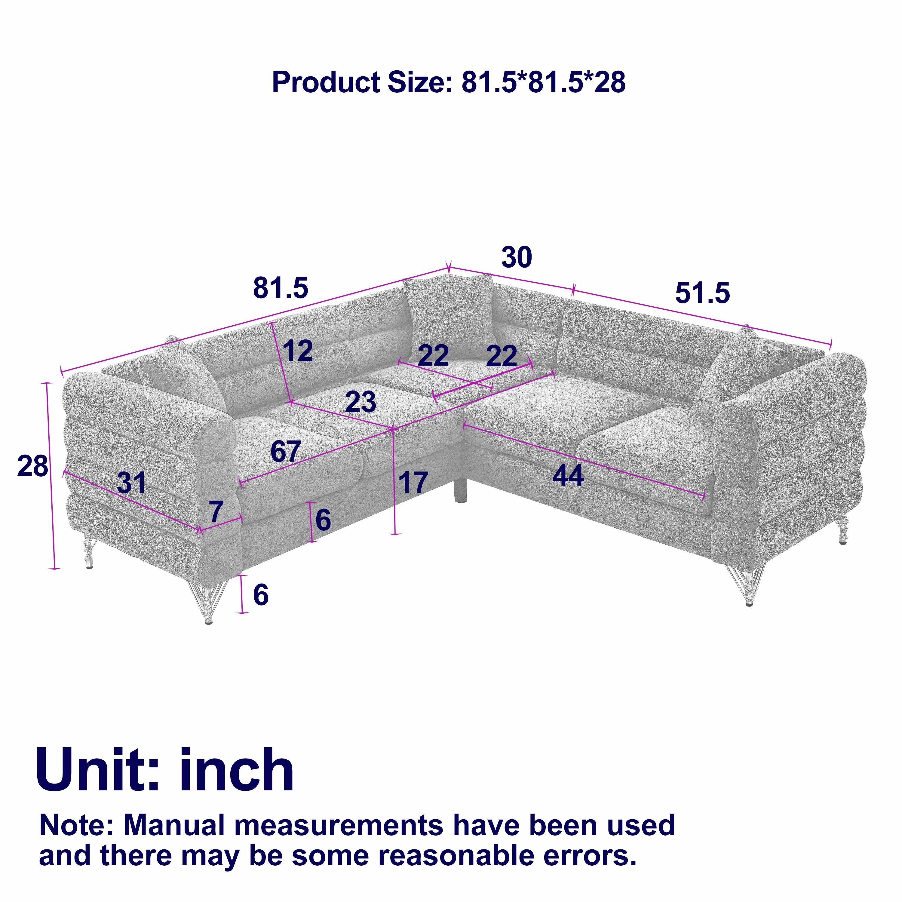 81.5-Inch Oversized Corner Sofa Covers, L-Shaped Sectional Couch,
