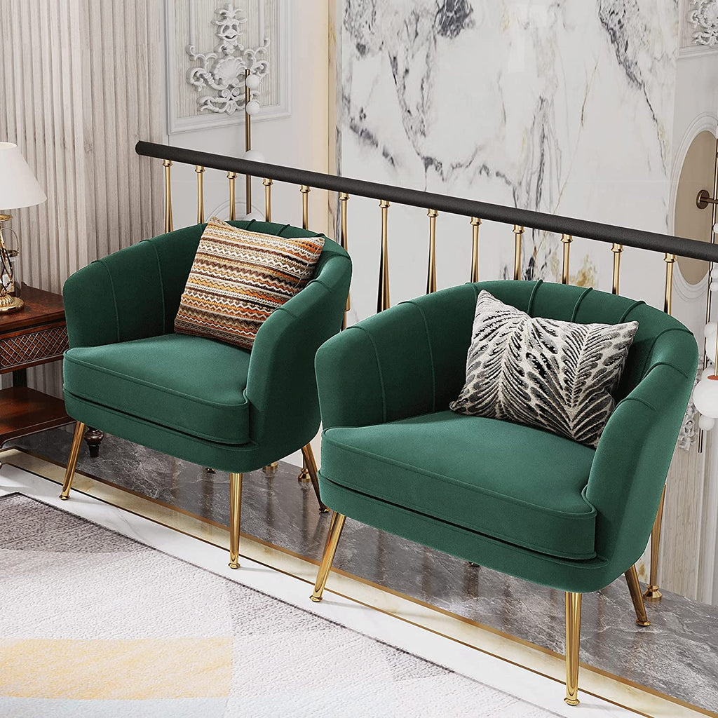Green Velvet Accent Chair With Gold Legs For Living Room