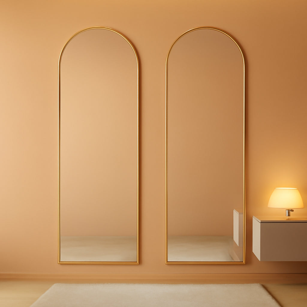 Door Mirror 14 By 48 Inches Gold Hanging Over The Door