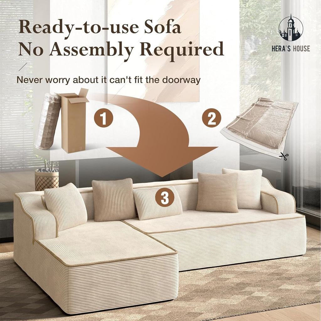 L Shaped Modern Sofa with Chaise and Pillows