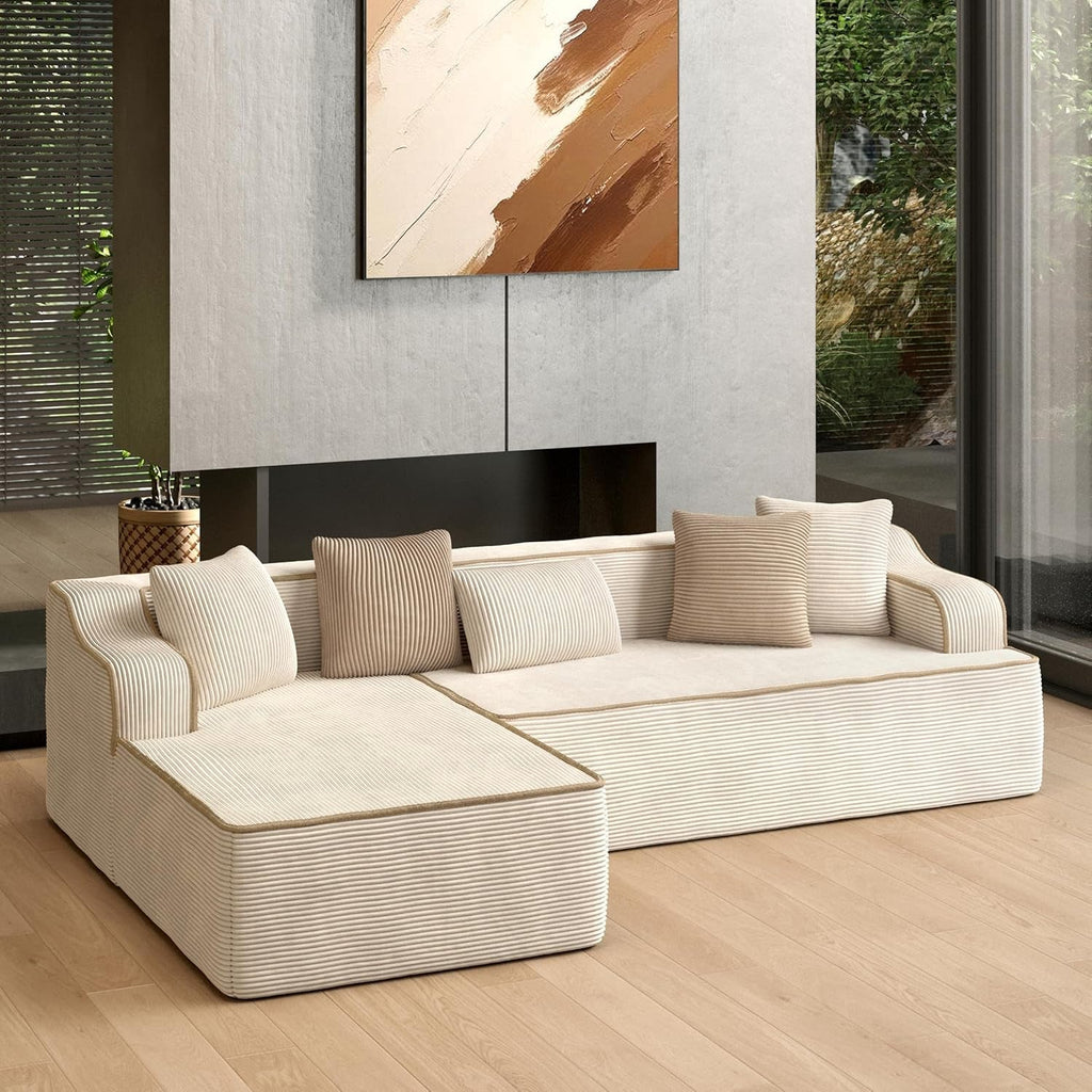 L Shaped Modern Sofa with Chaise and Pillows