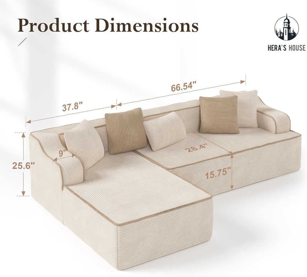 L Shaped Modern Sofa with Chaise and Pillows