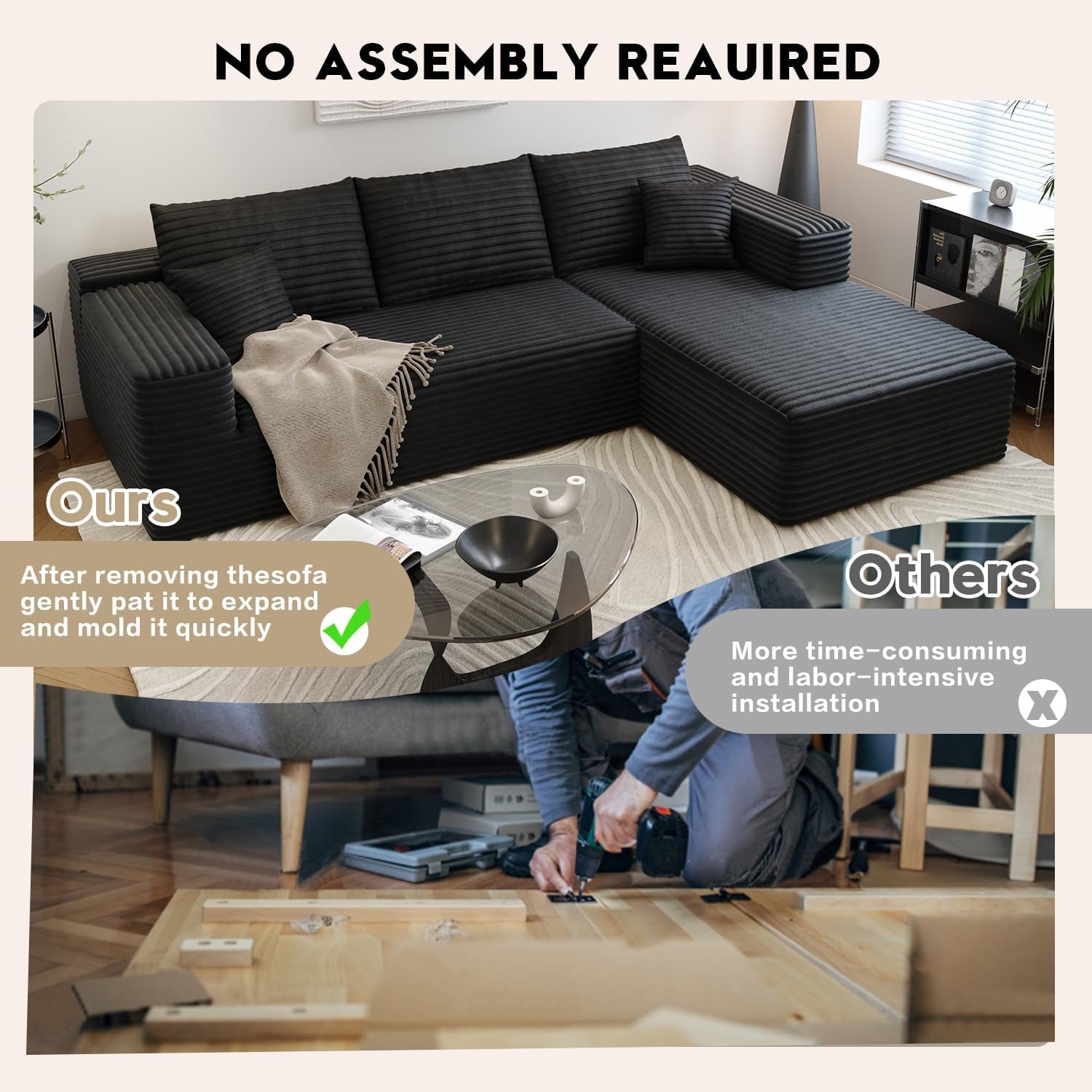 Modern 107.5 Inch Cloud Sectional Sofa With Chaise